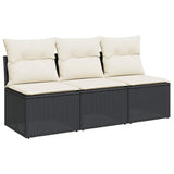 Garden Sofa with Cushions 3-Seater Black Poly Rattan - Front View