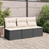 Garden Sofa with Cushions 3-Seater Black Poly Rattan - Side View