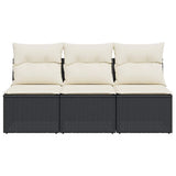 Garden Sofa with Cushions 3-Seater Black Poly Rattan - Top-Down View