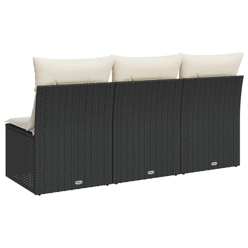 Garden Sofa with Cushions 3-Seater Black Poly Rattan