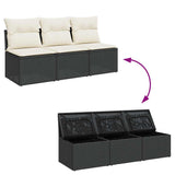 Garden Sofa with Cushions 3-Seater Black Poly Rattan - Close-Up Angle