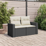 Garden Sofa with Cushions 2-Seater Black Poly Rattan - Side View