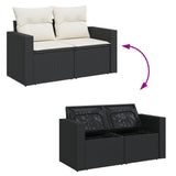 Garden Sofa with Cushions 2-Seater Black Poly Rattan - Close-Up Angle