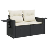 Garden Sofa with Cushions 2-Seater Black Poly Rattan - Front View