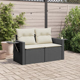Garden Sofa with Cushions 2-Seater Black Poly Rattan