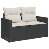 Garden Sofa with Cushions 2-Seater Black Poly Rattan - Top-Down View
