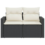 Garden Sofa with Cushions 2-Seater Black Poly Rattan - 45-Degree Angle