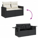 Garden Sofa with Cushions 2-Seater Black Poly Rattan - Low Angle