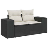 Garden Sofa with Cushions 2-Seater Black Poly Rattan - Front View