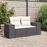 Garden Sofa with Cushions 2-Seater Black Poly Rattan - Side View