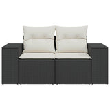 Garden Sofa with Cushions 2-Seater Black Poly Rattan - Top-Down View