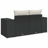 Garden Sofa with Cushions 2-Seater Black Poly Rattan - Rear View
