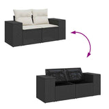 Garden Sofa with Cushions 2-Seater Black Poly Rattan - Close-Up Angle