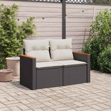 Garden Sofa with Cushions 2-Seater Black Poly Rattan - Side View