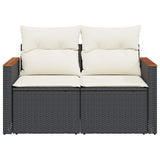 Garden Sofa with Cushions 2-Seater Black Poly Rattan