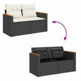 Garden Sofa with Cushions 2-Seater Black Poly Rattan - Close-Up Angle