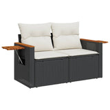 Garden Sofa with Cushions 2-Seater Black Poly Rattan - Front View