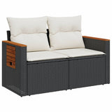 Garden Sofa with Cushions 2-Seater Black Poly Rattan - Top-Down View