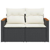 Garden Sofa with Cushions 2-Seater Black Poly Rattan - 45-Degree Angle