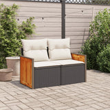 Garden Sofa with Cushions 2-Seater Black Poly Rattan - Side View
