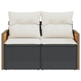 Garden Sofa with Cushions 2-Seater Black Poly Rattan - Top-Down View