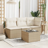 Garden Table with Glass Top Beige 55x55x37 cm Poly Rattan