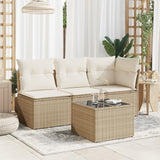 Garden Table with Glass Top Beige 55x55x37 cm Poly Rattan - Side View