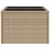 Garden Table with Glass Top Beige 55x55x37 cm Poly Rattan - 45-Degree Angle