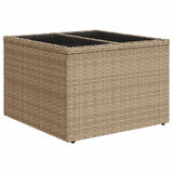 Garden Table with Glass Top Beige 55x55x37 cm Poly Rattan - Rear View