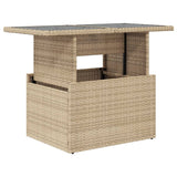 Garden Table with Glass Top Beige 100x55x73 cm Poly Rattan - Front View