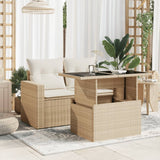 Garden Table with Glass Top Beige 100x55x73 cm Poly Rattan - Side View
