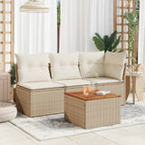 Garden Table Beige 55x55x37 cm Poly Rattan and Acacia Wood - Side View