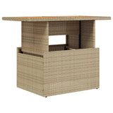 Garden Table Beige 100x55x73 cm Poly Rattan and Acacia Wood - Front View