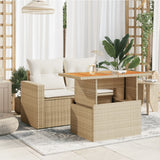 Garden Table Beige 100x55x73 cm Poly Rattan and Acacia Wood - Side View