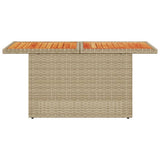 Garden Table Beige 100x55x73 cm Poly Rattan and Acacia Wood - 45-Degree Angle