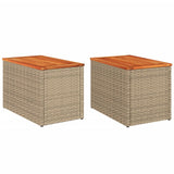 Garden Side Tables 2 pcs Beige 55x34x37cm Poly Rattan Solid Wood