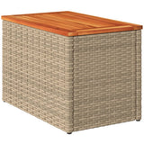 Garden Side Tables 2 pcs Beige 55x34x37cm Poly Rattan Solid Wood - 45-Degree Angle
