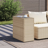Garden Side Table with Glass Top Beige 58x27.5x55 cm Poly Rattan - Side View