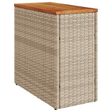 Garden Side Table with Wooden Top Beige 58x27.5x55 cm Poly Rattan - Front View
