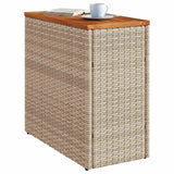 Garden Side Table with Wooden Top Beige 58x27.5x55 cm Poly Rattan - Top-Down View