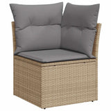 Garden Sofa Corner with Cushions Beige Poly Rattan - Front View