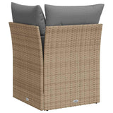 Garden Sofa Corner with Cushions Beige Poly Rattan - Rear View