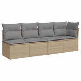 Garden Sofa with Cushions 4-Seater Beige Poly Rattan - Front View