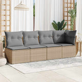 Garden Sofa with Cushions 4-Seater Beige Poly Rattan - Side View