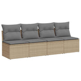 Garden Sofa with Cushions 4-Seater Beige Poly Rattan