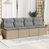 Garden Sofa with Cushions 4-Seater Beige Poly Rattan - Side View
