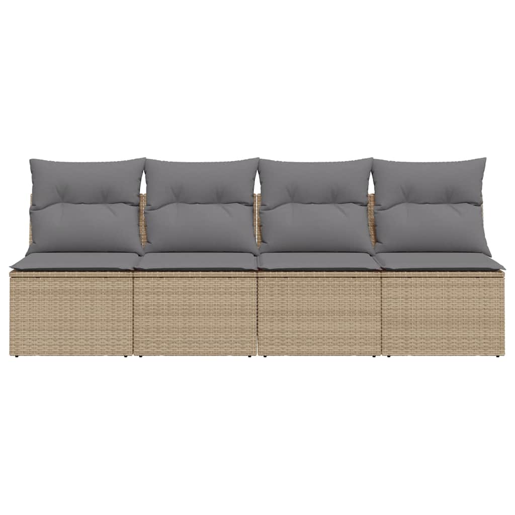 Garden Sofa with Cushions 4-Seater Beige Poly Rattan