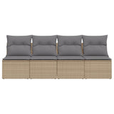 Garden Sofa with Cushions 4-Seater Beige Poly Rattan - Top-Down View