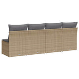 Garden Sofa with Cushions 4-Seater Beige Poly Rattan - Rear View