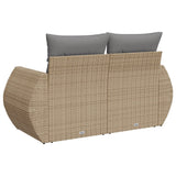 Garden Sofa with Cushions 2-Seater Beige Poly Rattan - Rear View